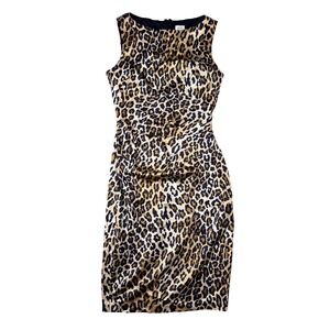 Cache Sheath Dress Womens 10 Brown Excellent Leopard Print Ruched Sleeveless